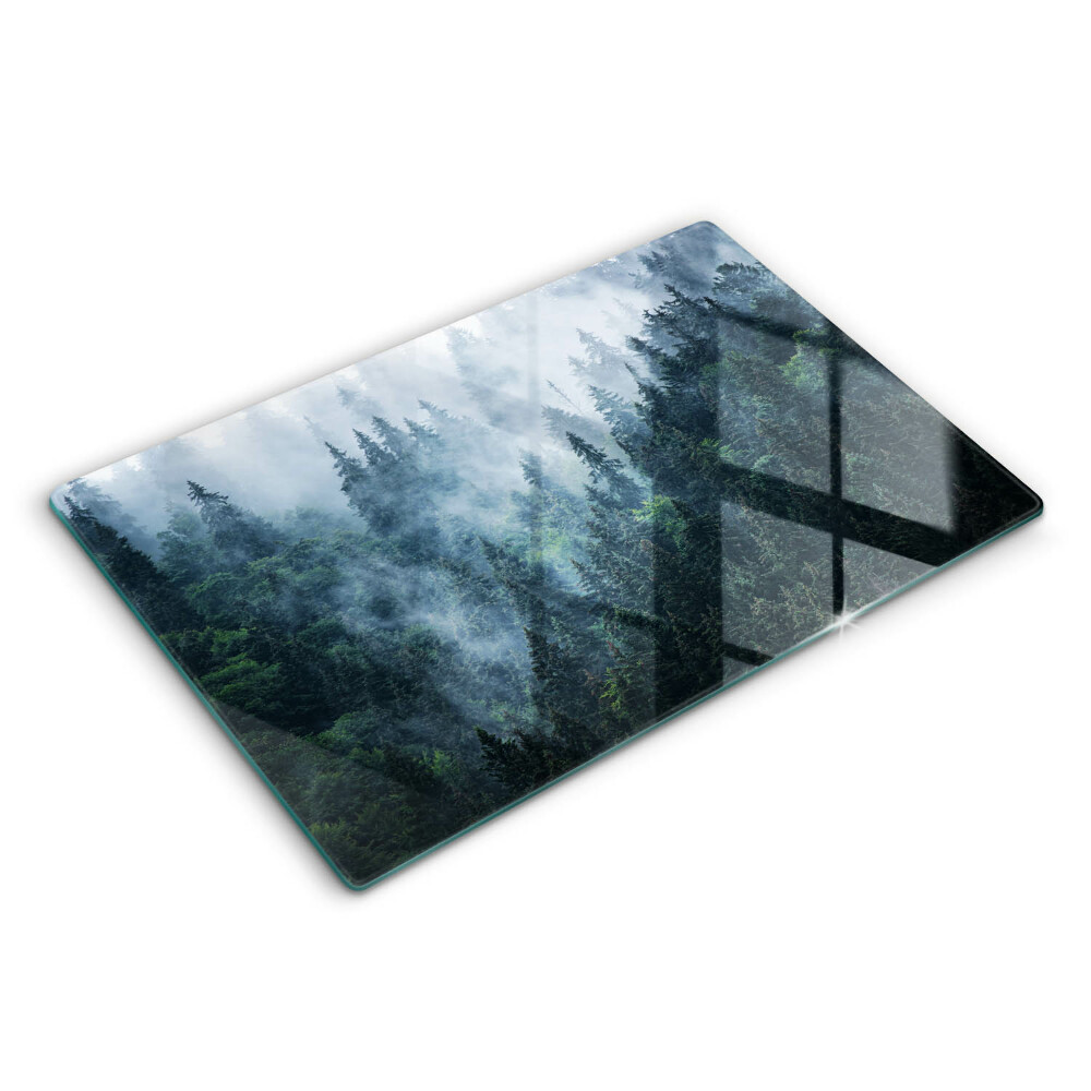 Placă din sticla protectie perete Copaci de pădure și ceață