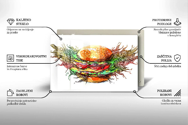 Placă sticla protectie aragaz Desen de hamburger