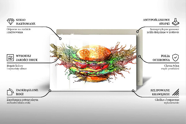 Placă sticla protectie aragaz Desen de hamburger