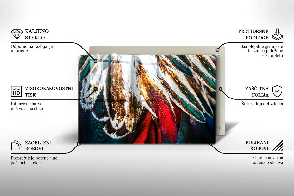 Placă sticla protectie aragaz Pene de pasăre Boho