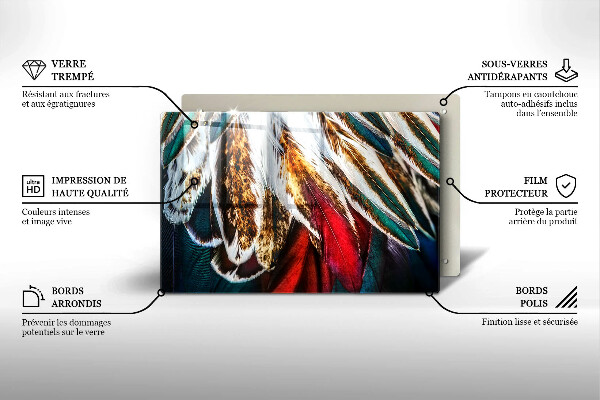 Placă sticla protectie aragaz Pene de pasăre Boho