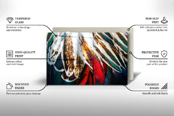 Placă sticla protectie aragaz Pene de pasăre Boho