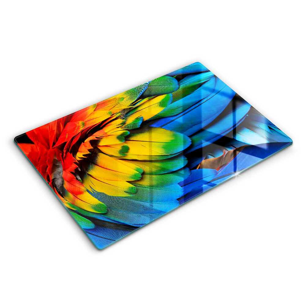 Placă sticla protectie aragaz Pene de papagal colorate