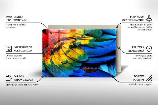 Placă sticla protectie aragaz Pene de papagal colorate