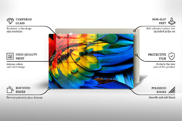 Placă sticla protectie aragaz Pene de papagal colorate