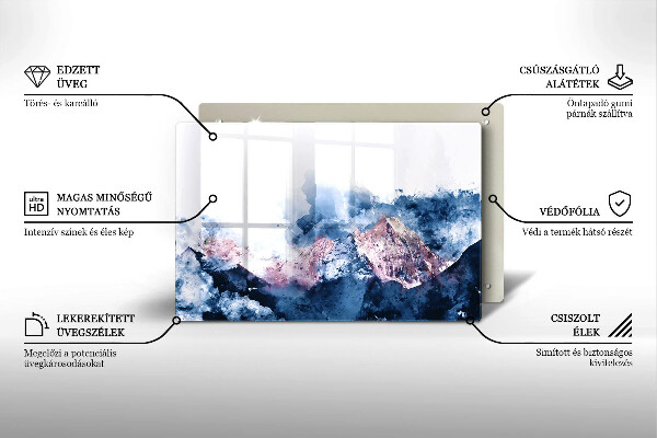 Placă din sticla protectie plita Munți pictați în abstract