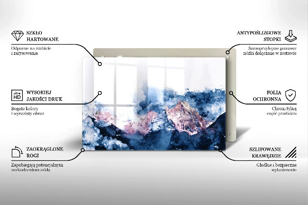 Placă din sticla protectie plita Munți pictați în abstract