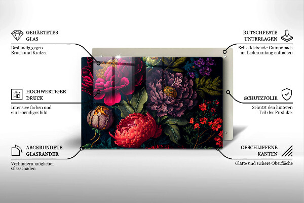 Placă din sticla protectie plita Flori frumoase