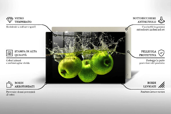 Placă sticla protectie aragaz Mere verzi și apă