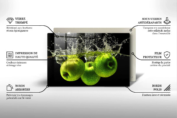 Placă sticla protectie aragaz Mere verzi și apă