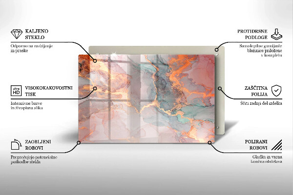 Placă din sticla protectie perete Marmură cu aur
