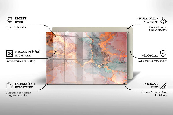 Placă din sticla protectie perete Marmură cu aur