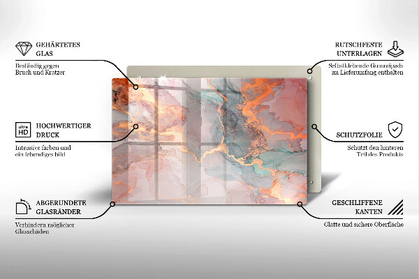 Placă din sticla protectie perete Marmură cu aur