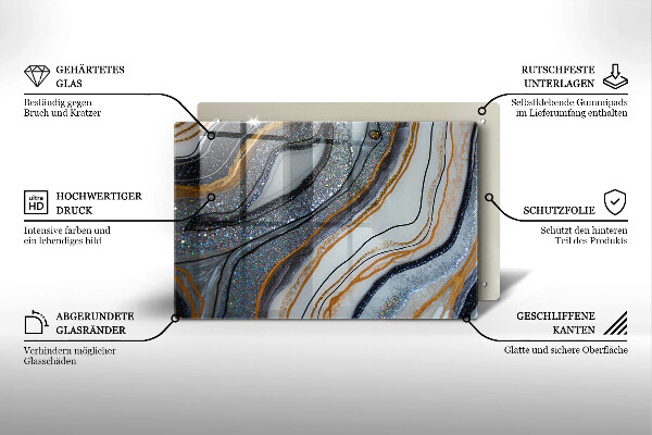 Placă sticla protectie aragaz stâncă cu aur