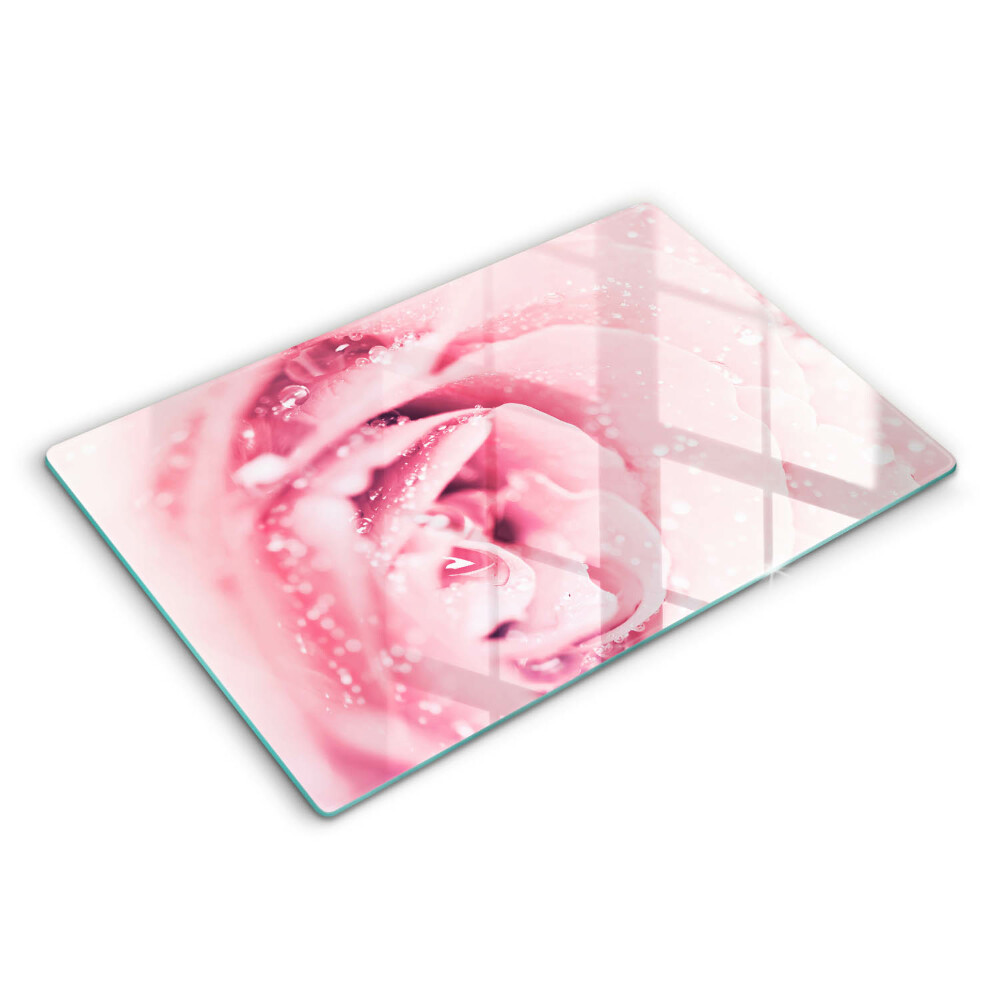 Placă din sticla protectie perete Picături de rouă și floare de trandafir