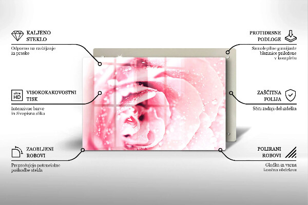 Placă din sticla protectie perete Picături de rouă și floare de trandafir