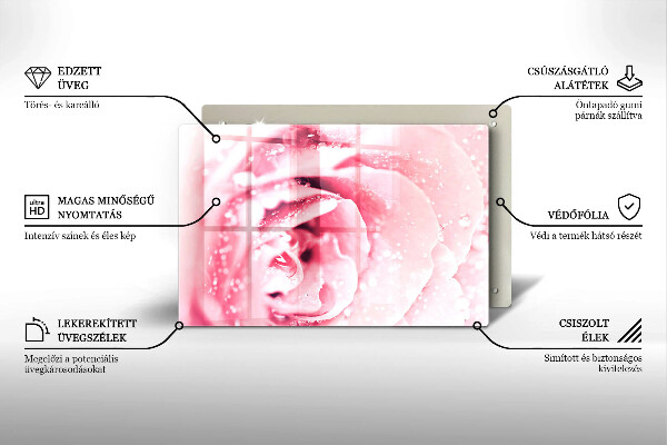 Placă din sticla protectie perete Picături de rouă și floare de trandafir