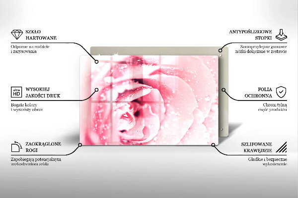 Placă din sticla protectie perete Picături de rouă și floare de trandafir