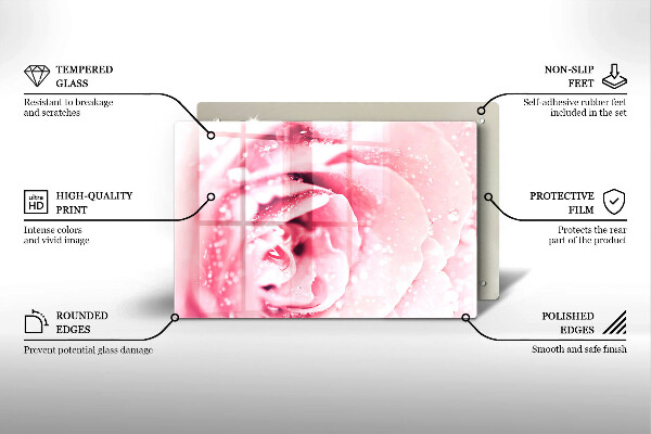 Placă din sticla protectie perete Picături de rouă și floare de trandafir