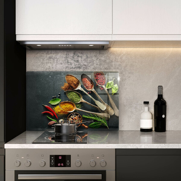 Placă din sticla protectie perete Linguri de bucătărie de condimente