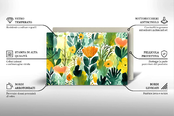 Placă din sticla protectie plita Flori pictate