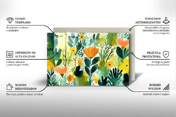 Placă din sticla protectie plita Flori pictate