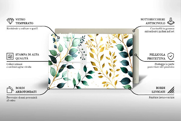 Placă din sticla protectie plita Frunze verzi și aurii