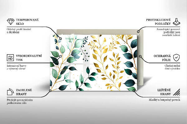 Placă din sticla protectie plita Frunze verzi și aurii