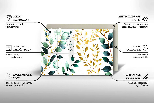 Placă din sticla protectie plita Frunze verzi și aurii