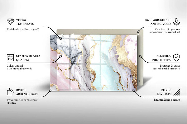 Placă din sticla protectie plita Marmură pastel