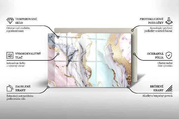 Placă din sticla protectie plita Marmură pastel