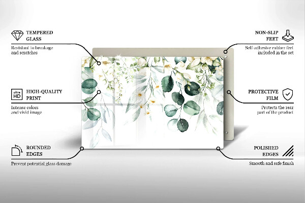 Placă din sticla protectie plita Plante acuarela
