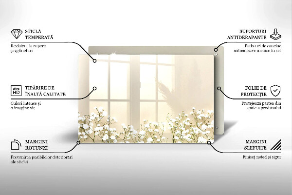 Placă din sticla protectie plita Flori boho din ipsos