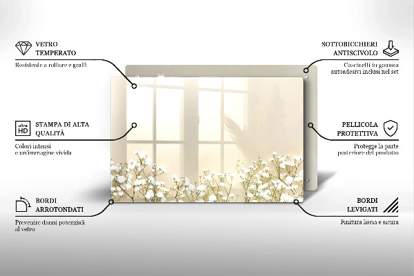 Placă din sticla protectie plita Flori boho din ipsos