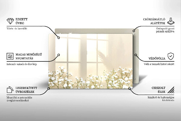 Placă din sticla protectie plita Flori boho din ipsos
