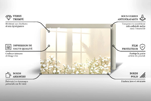 Placă din sticla protectie plita Flori boho din ipsos