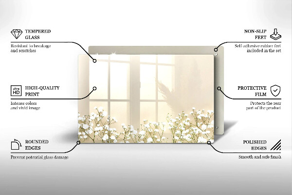 Placă din sticla protectie plita Flori boho din ipsos