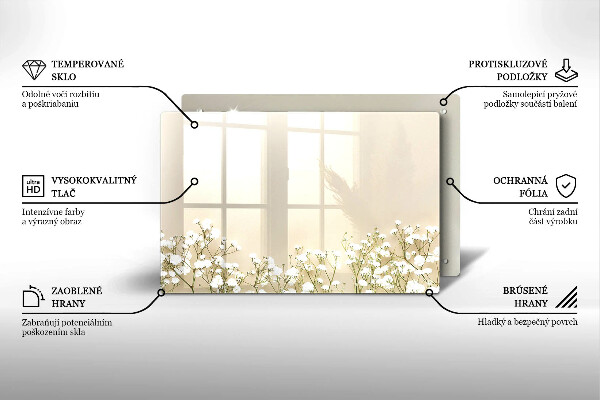 Placă din sticla protectie plita Flori boho din ipsos