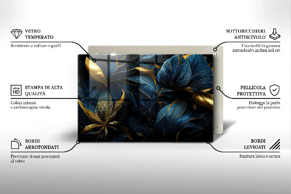 Placă din sticla protectie plita Frunze decorative cu aur