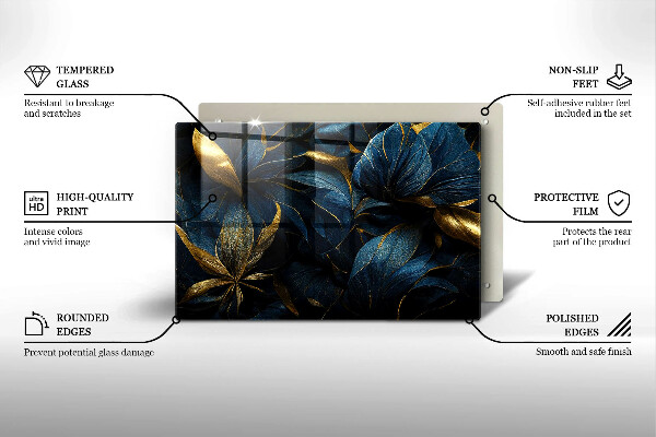 Placă din sticla protectie plita Frunze decorative cu aur