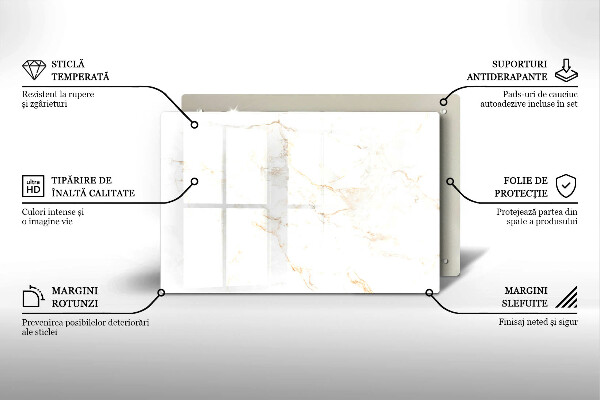 Placă sticla protectie aragaz Piatra de marmura eleganta