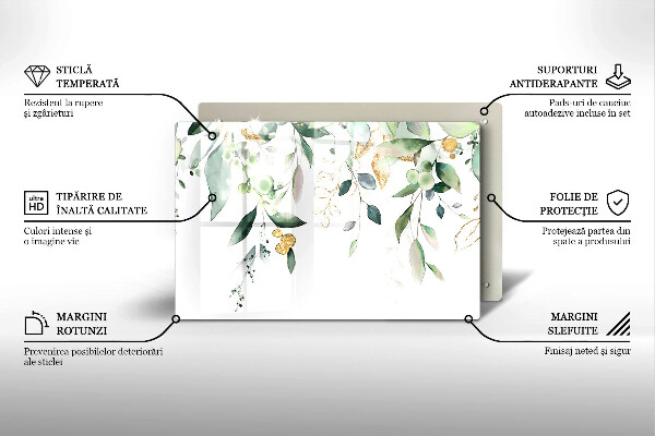 Placă sticla protectie aragaz Acuarelă frunze