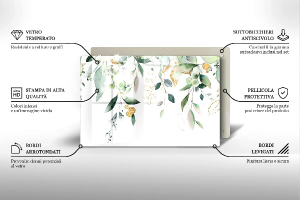 Placă sticla protectie aragaz Acuarelă frunze