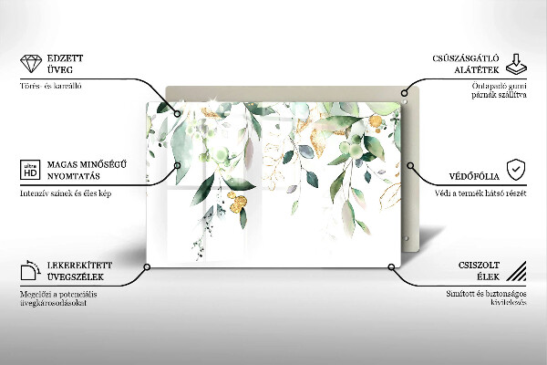 Placă sticla protectie aragaz Acuarelă frunze