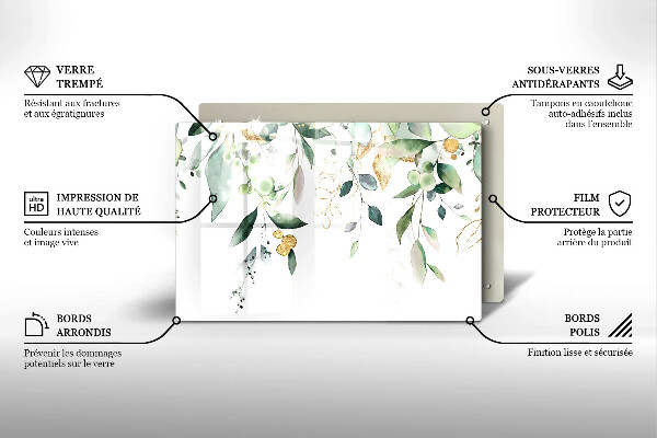 Placă sticla protectie aragaz Acuarelă frunze