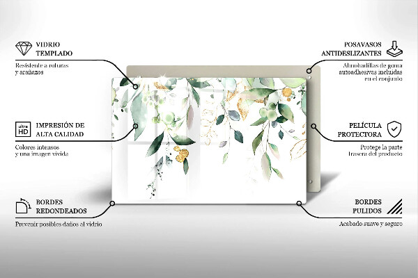 Placă sticla protectie aragaz Acuarelă frunze