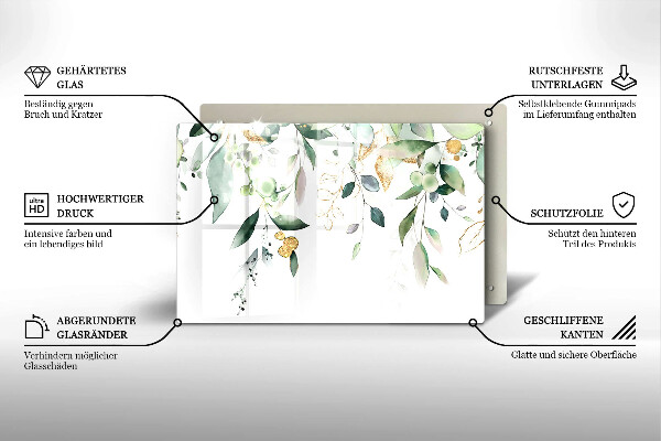 Placă sticla protectie aragaz Acuarelă frunze