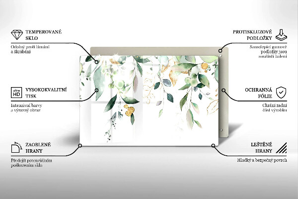 Placă sticla protectie aragaz Acuarelă frunze