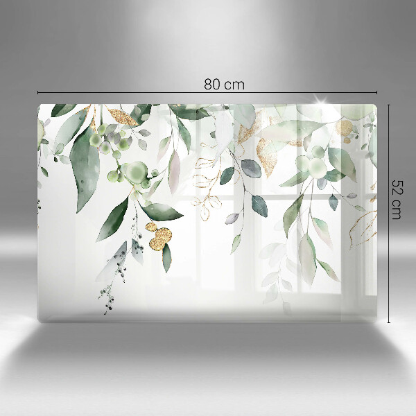 Placă sticla protectie aragaz Acuarelă frunze