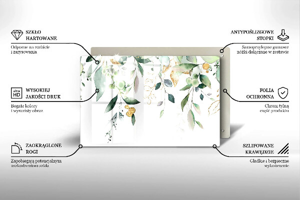 Placă sticla protectie aragaz Acuarelă frunze